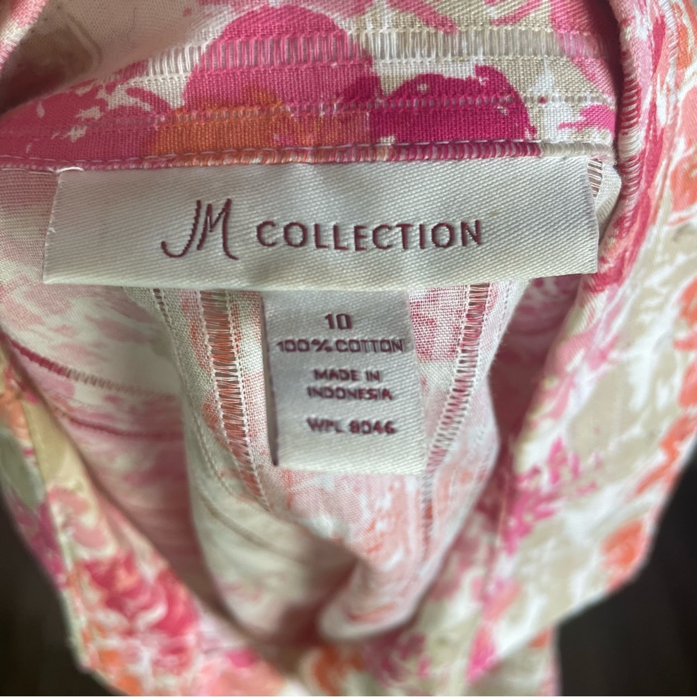 JM Collection Pink Multicolor Blouse Woman Top Shirt Hawaiian Button Up Size 10 - Picture 8 of 9